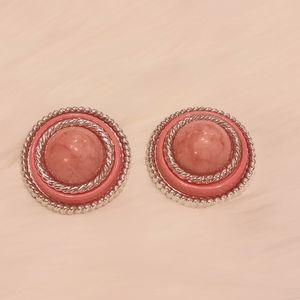 Pink and silver clip-on earrings